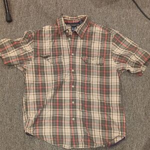 GAP Men's Plaid Button Down Shirt - Red, Green, Cream